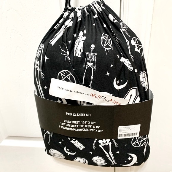 NEW Dolls Kill Goth Skeleton Coffin Tarot Moon Sheet Set - Twin - Twin XL NEW - Picture 2 of 5